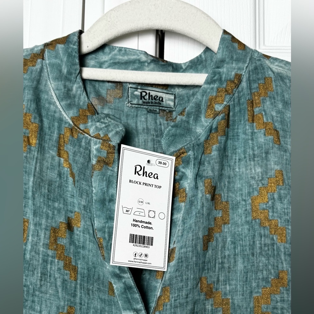 Rhea Boho Printed Long Tunic Top S/M  PTP 20 NWT Boutique - Picture 3 of 9